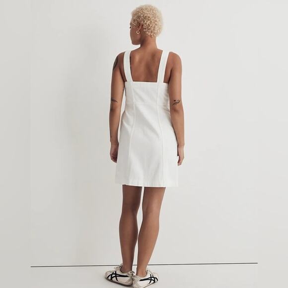 NWT Madewell Tile White Denim Square-Neck Sleeveless Mini Dress Size 4 NL444 - Picture 3 of 13
